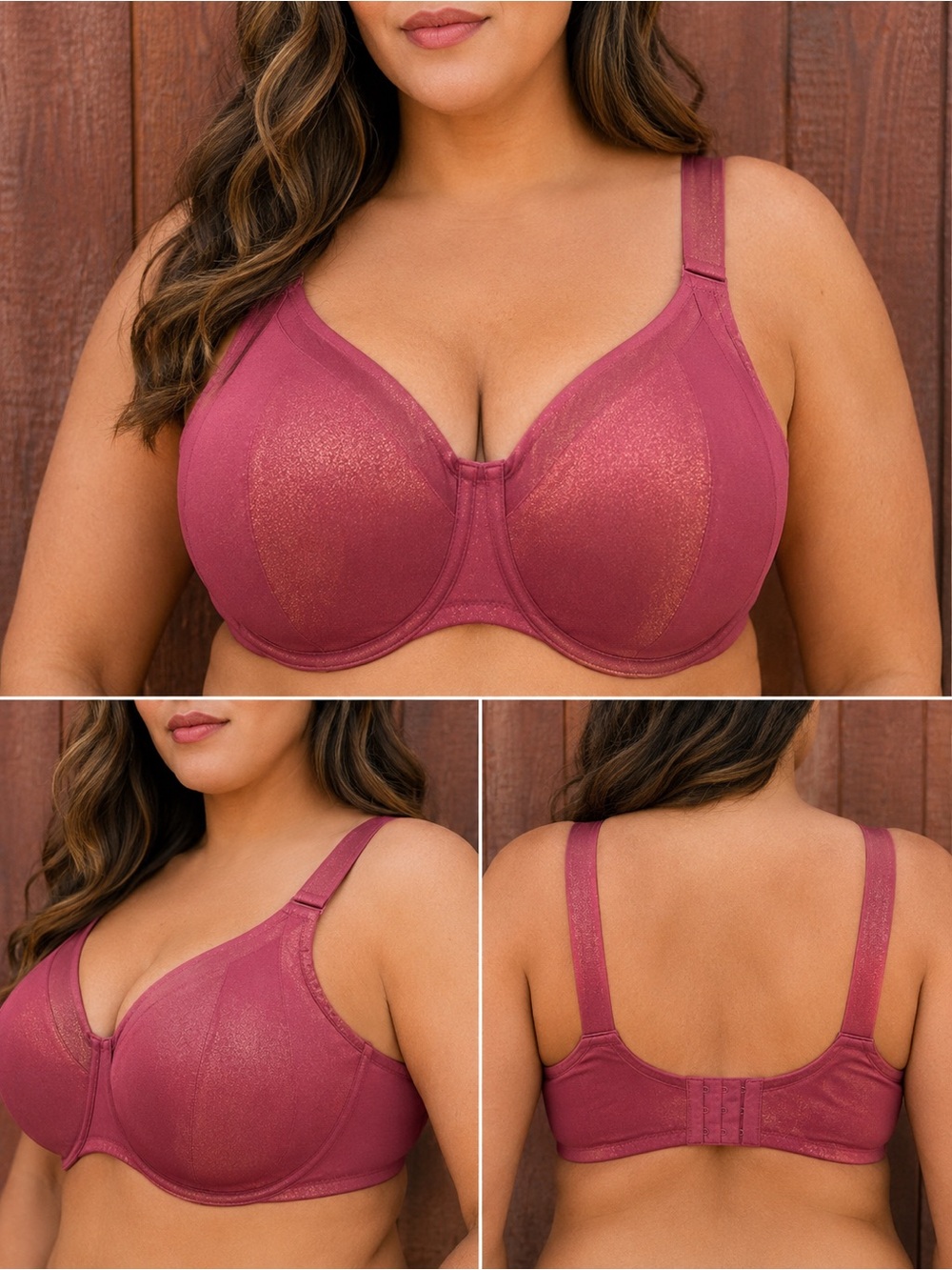 Cacique Lightly Lined Full Coverage Bra 46DDD Burgundy Shimmer Underwire
